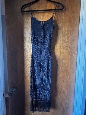 Guess Black Crocheted Fringe Midi Dress